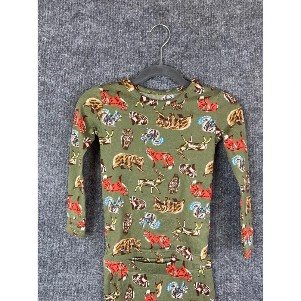 Cat & Jack Pajama Set Kids Size 4 Green Woodland Animal Print Snug Fit